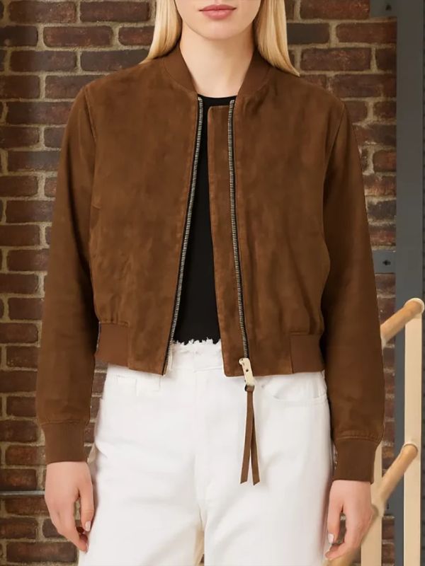 Jenna Elfman Shifting Gears S02 Brown Bomber Suede Leather Jacket