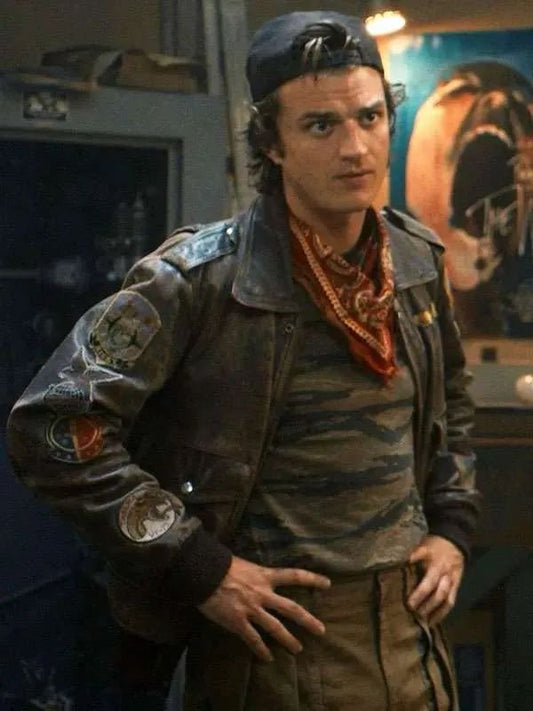 Joe Keery Stranger Things S05 Brown Bomber Leather Jacket