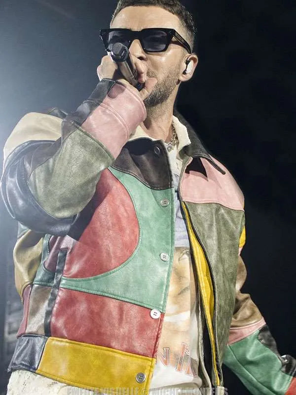 Justin Timberlake Lollapalooza Paris Color Block Leather Jacket
