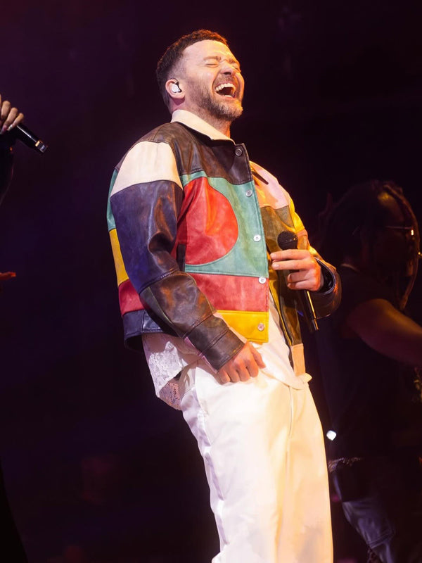 Justin Timberlake Lollapalooza Paris Color Block Leather Jacket