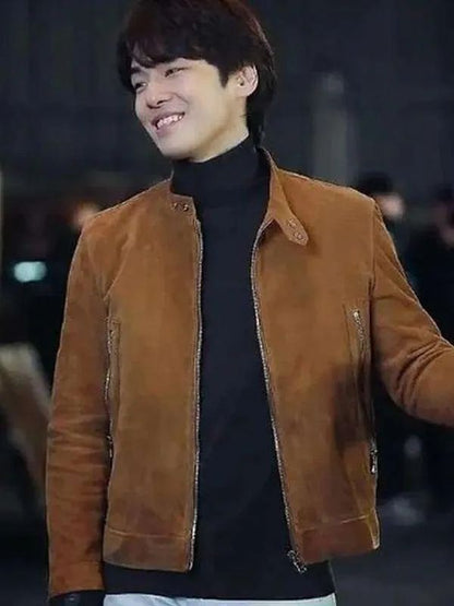 Kim Jung-hyun Crash Landing on You Brown Suede Leather Jacket