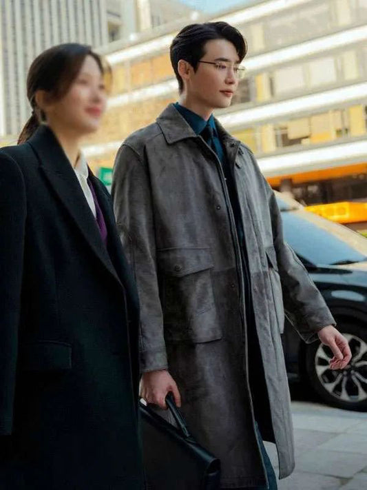 Lee Jong-suk Law and the City Gray Leather Coat