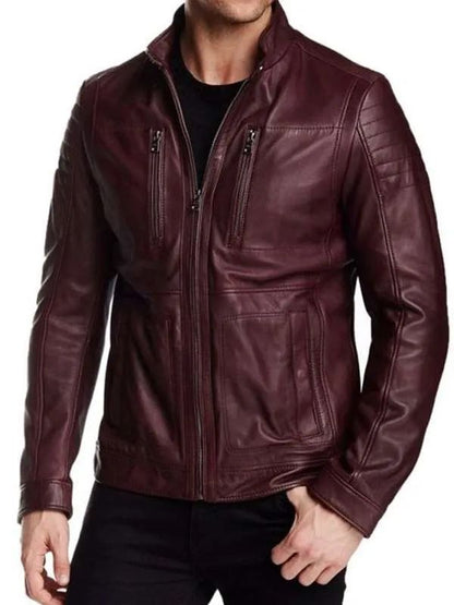 Maroon Cafe Racer Real Leather Jacket