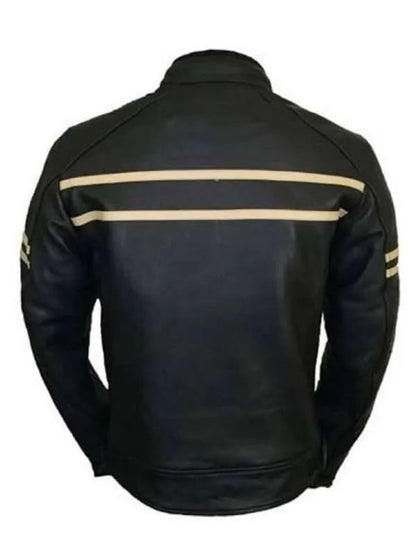 Men Cafe Racer Black Snap Tab Real Leather Jacket