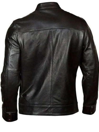 Men’s Black Classic Motorcycle Red Stripes Leather Jacket