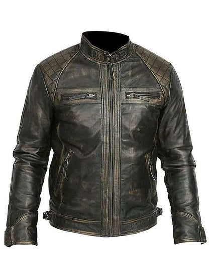 Men's Vintage Cafe Racer Black Biker Leather Jacket