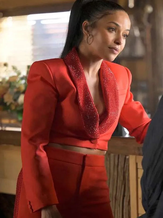Meta Golding Red Crop Blazer Suit