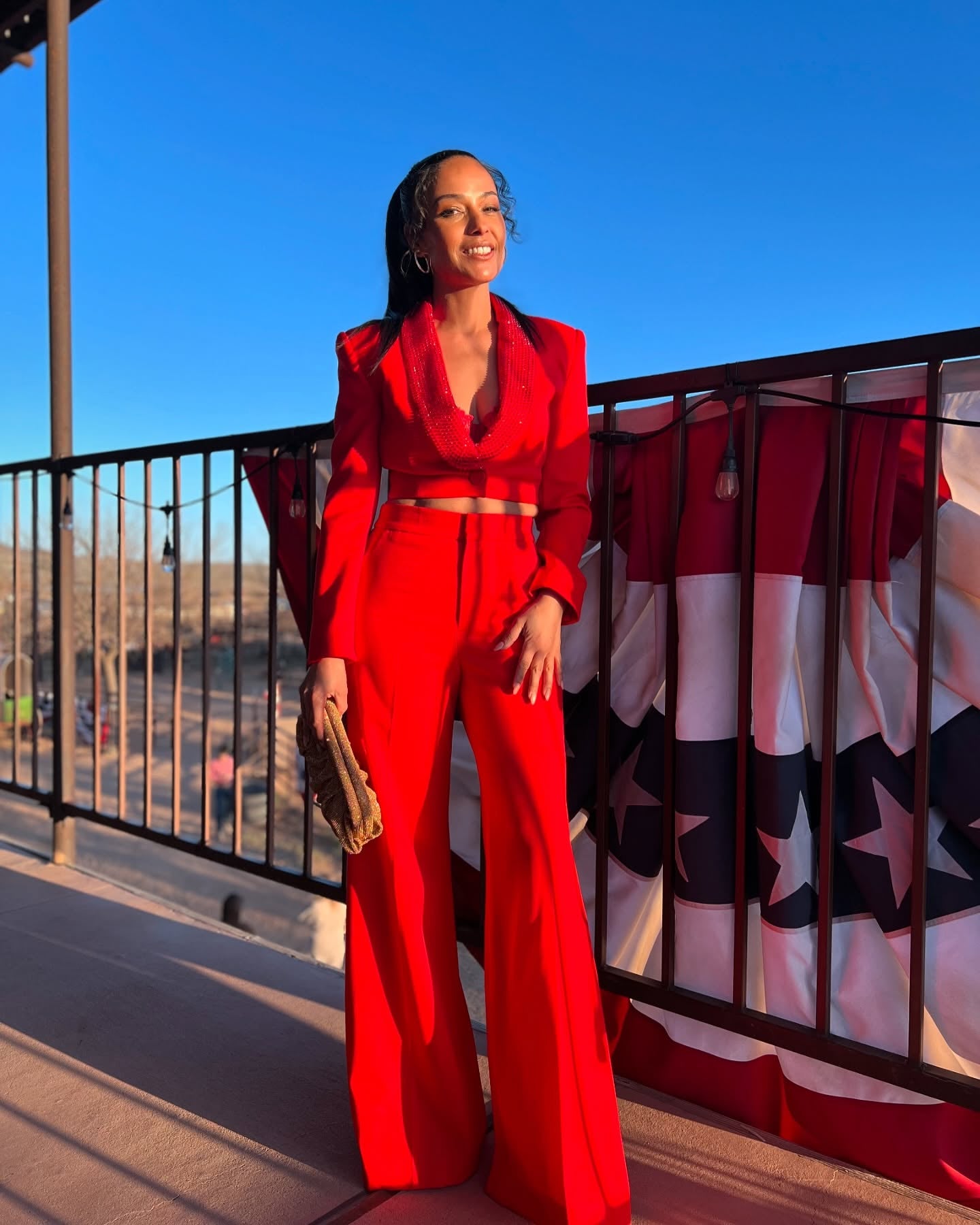 Meta Golding Red Crop Blazer Suit