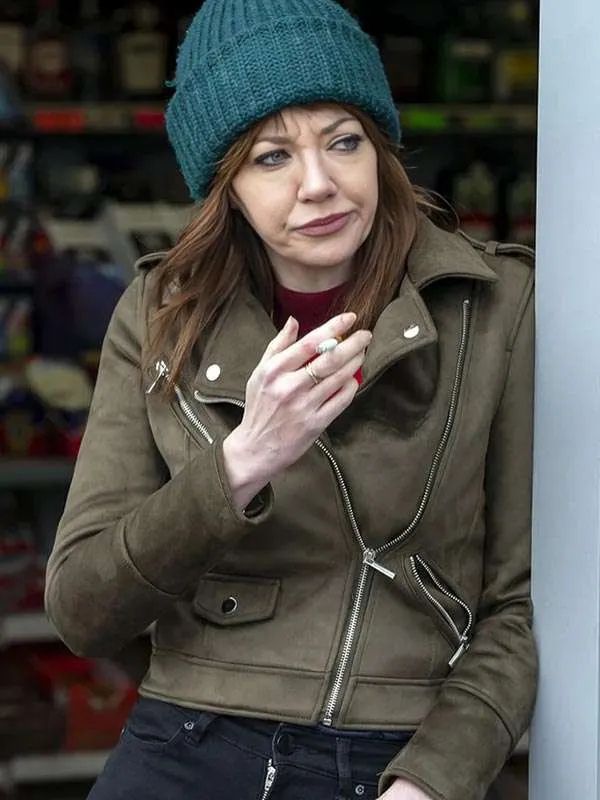 Motherland S02 Diane Morgan Green Suede Leather Jacket