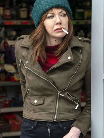 Motherland S02 Diane Morgan Green Suede Leather Jacket