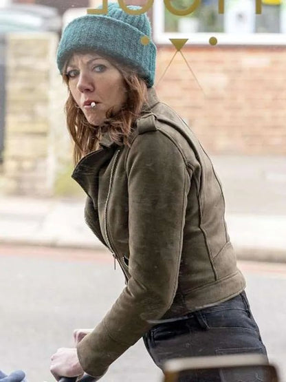 Motherland S02 Diane Morgan Green Suede Leather Jacket