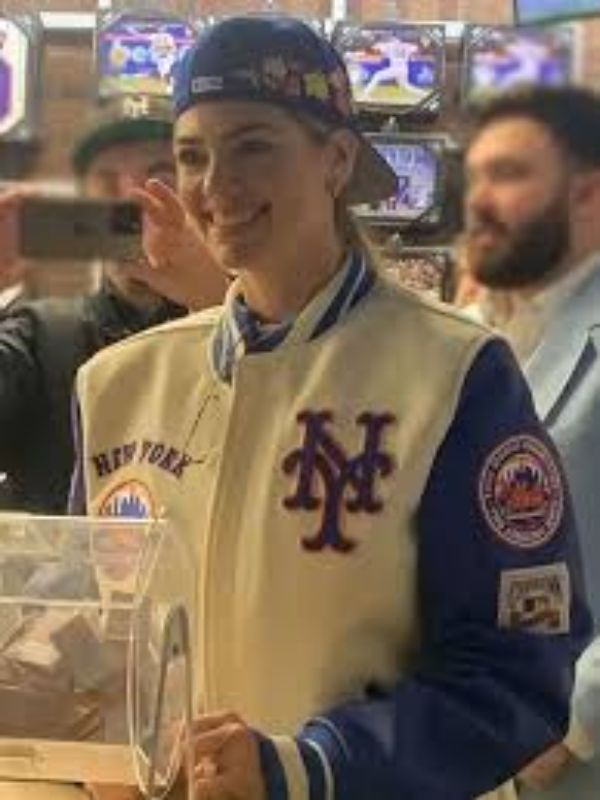 New York Mets Kate Upton White Varsity Jacket