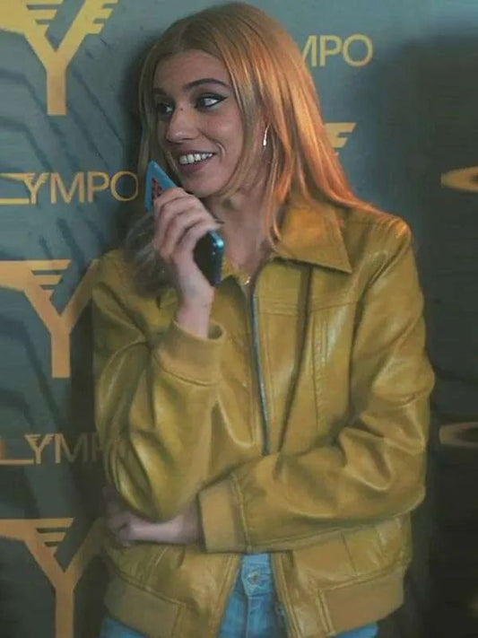 Olympo S01 Clara Galle Yellow Bomber Leather Jacket
