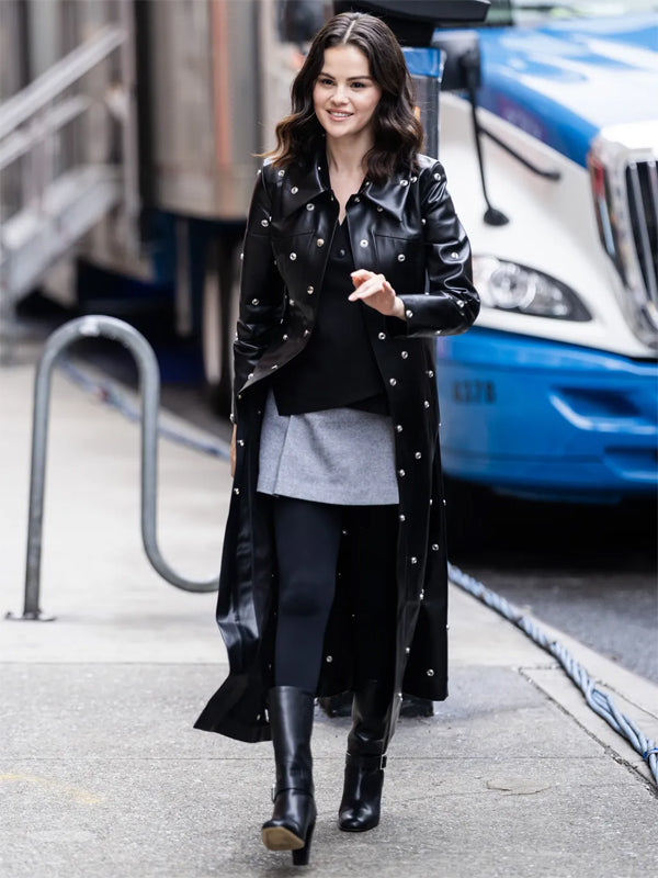 Only Murders In The Building Selena Gomez Studded Leather Coat