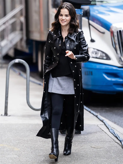Only Murders In The Building Selena Gomez Studded Leather Coat