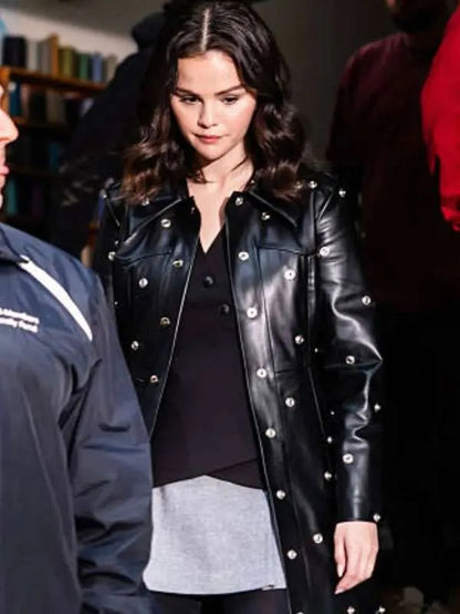 Only Murders In The Building Selena Gomez Studded Leather Coat