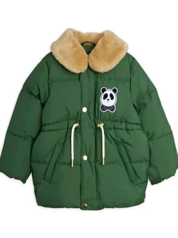Panda Patch Shearling Green Puffer Jacket for Men and Women