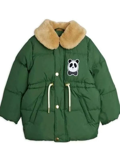Panda Patch Shearling Green Puffer Jacket for Men and Women