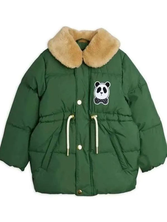 Panda Patch Shearling Green Puffer Jacket for Men and Women