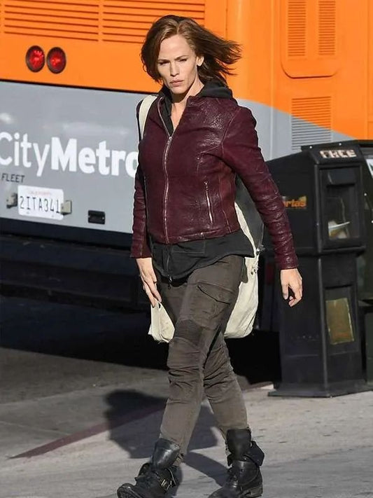 Peppermint Jennifer Garner Maroon Leather Jacket