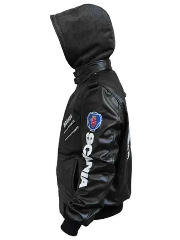 Punisher Black Hooded Bomber Leather Jacket for Halloween