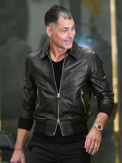 Rob Pelinka Bold Brown Bomber Leather Jacket