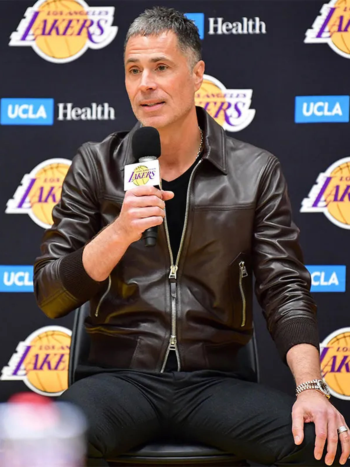 Rob Pelinka Bold Brown Bomber Leather Jacket