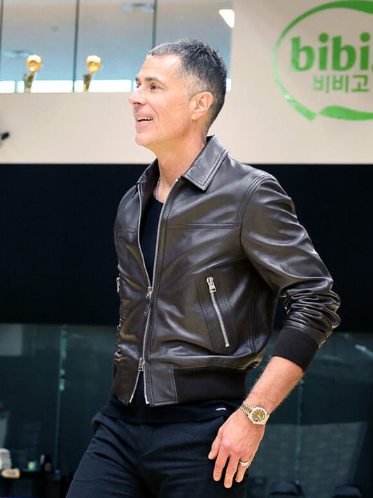 Rob Pelinka Bold Brown Bomber Leather Jacket