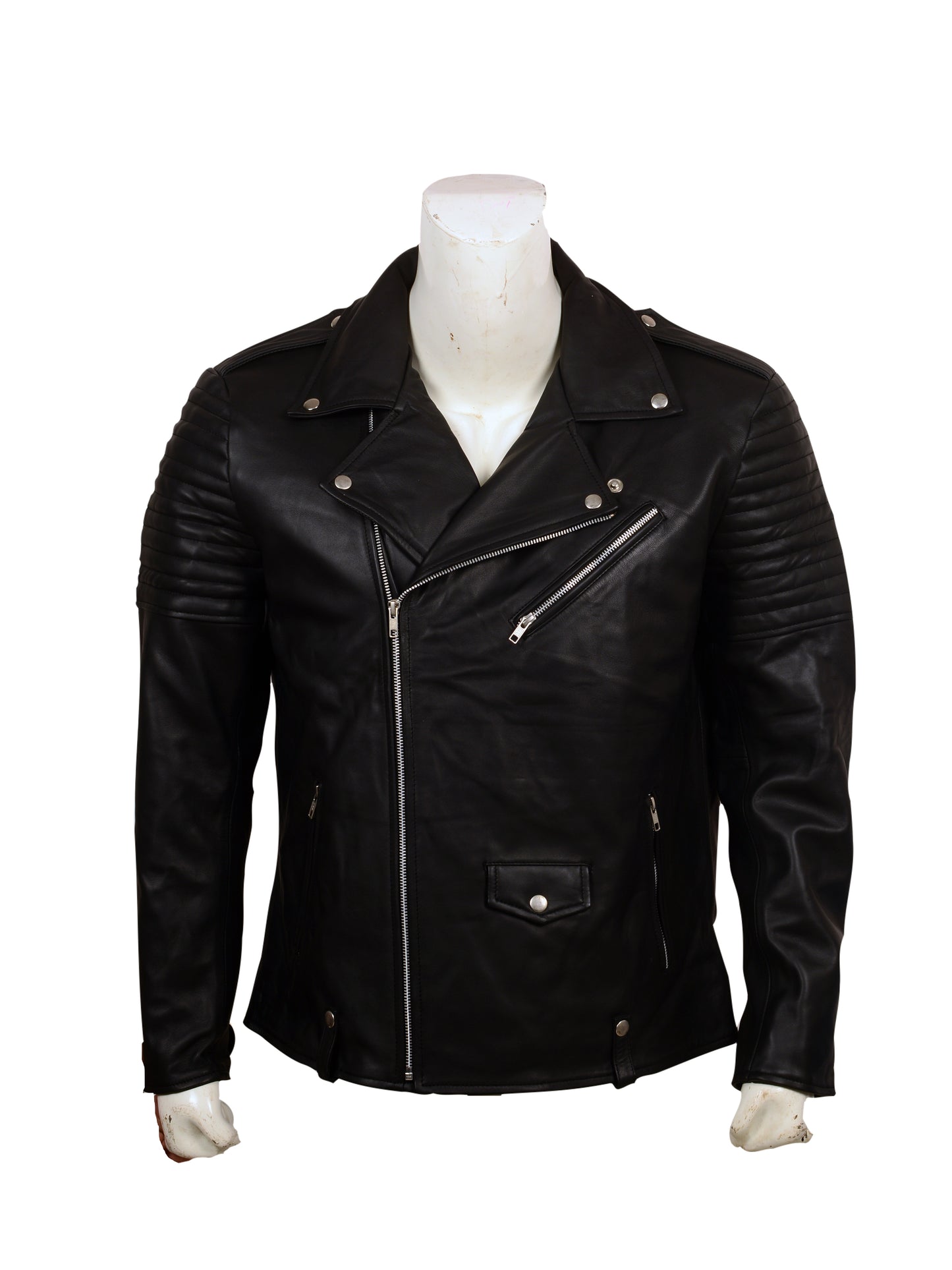 Skull Embroidered Black Leather Biker Jacket