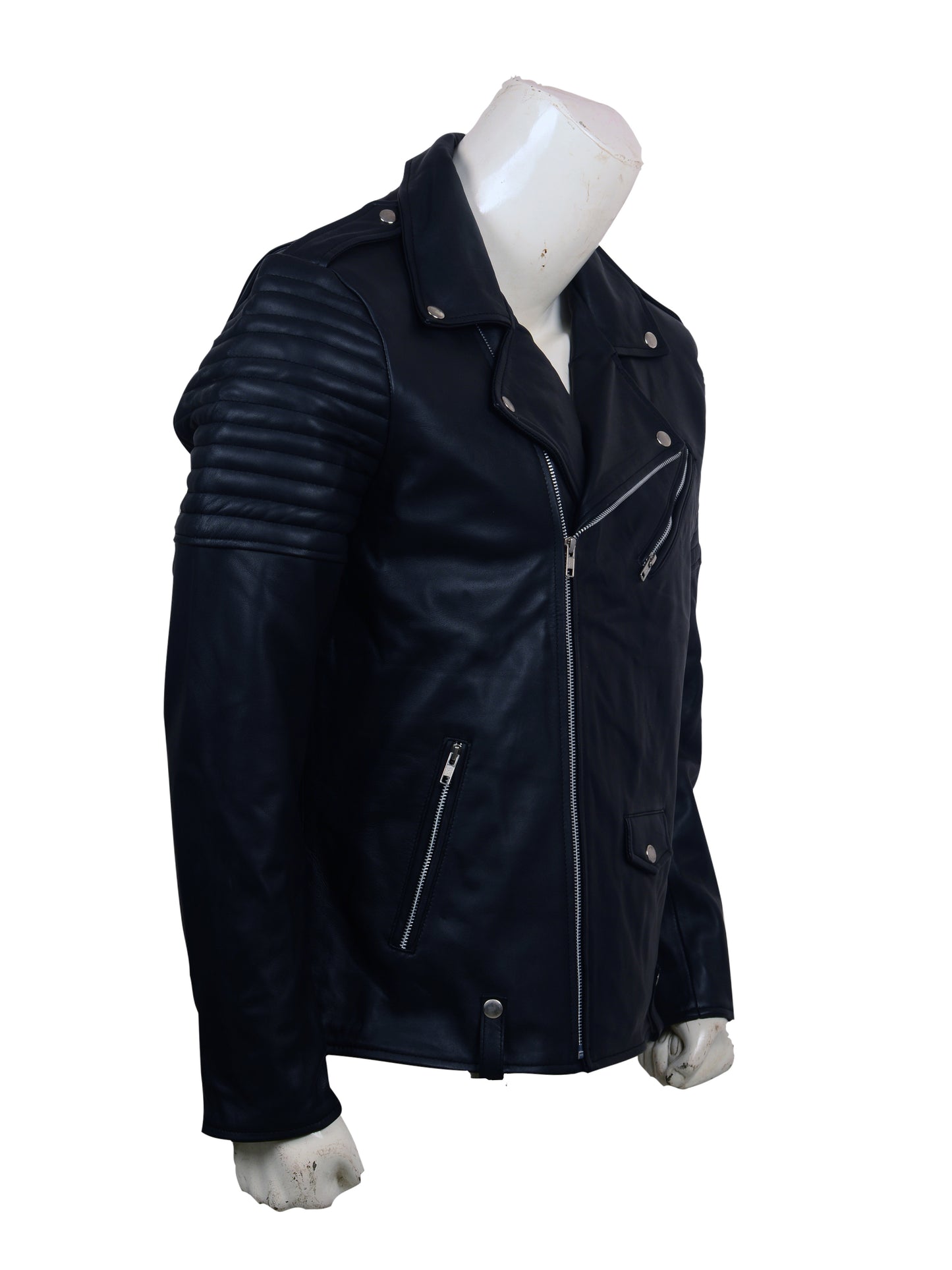 Skull Embroidered Black Leather Biker Jacket