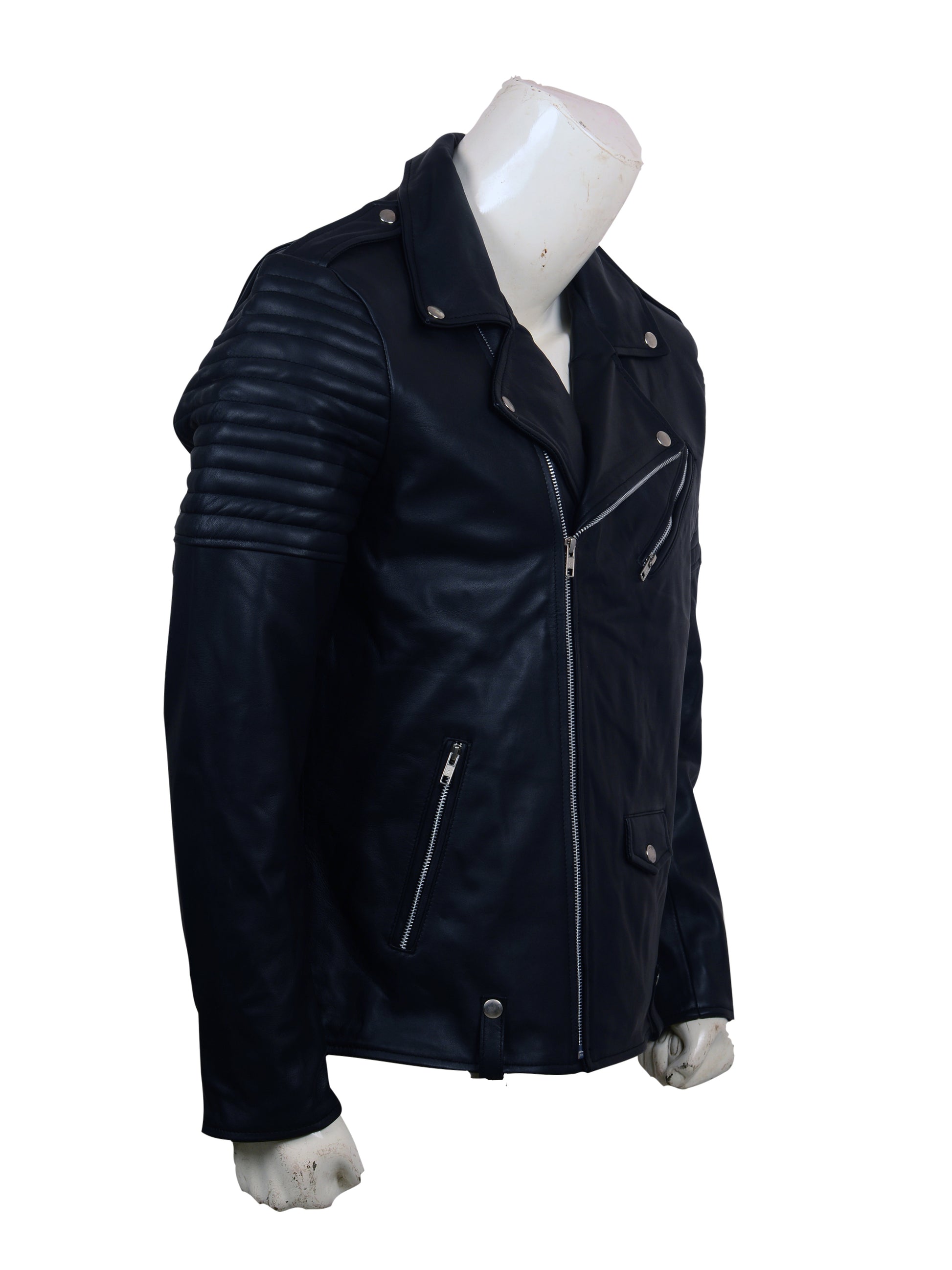 Skull Embroidered Black Leather Biker Jacket