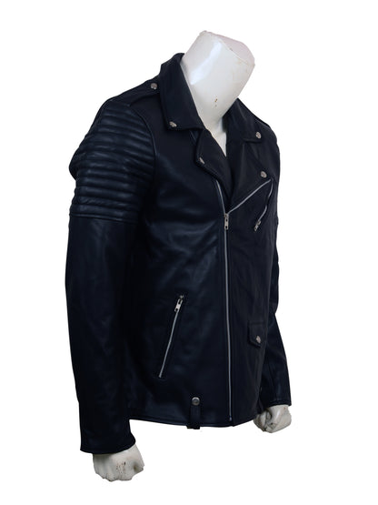 Skull Embroidered Black Leather Biker Jacket
