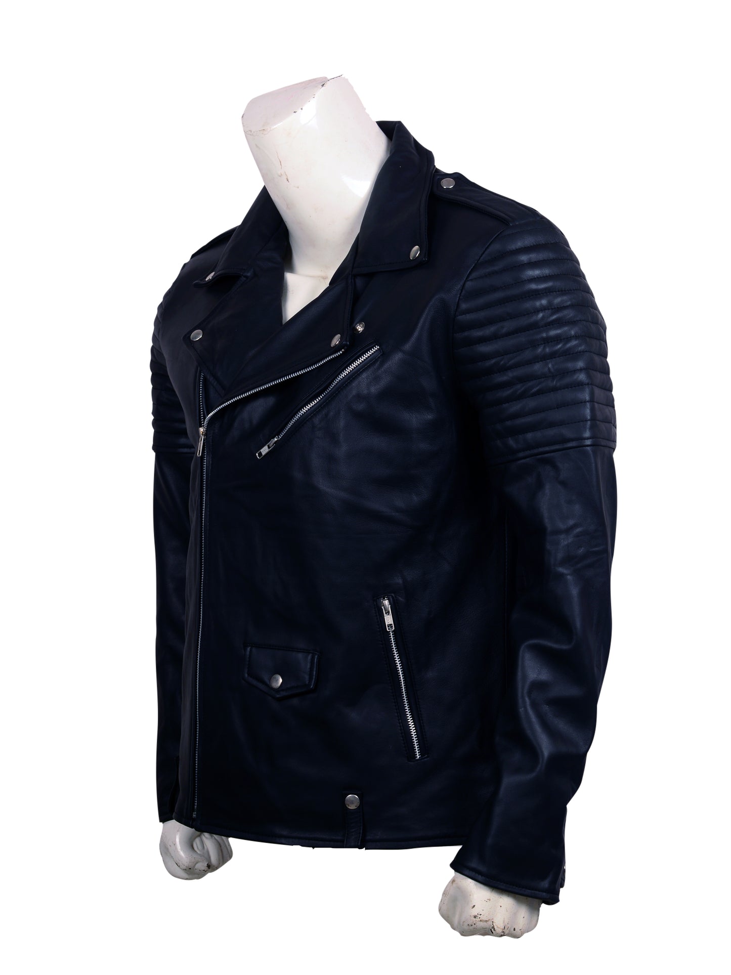 Skull Embroidered Black Leather Biker Jacket