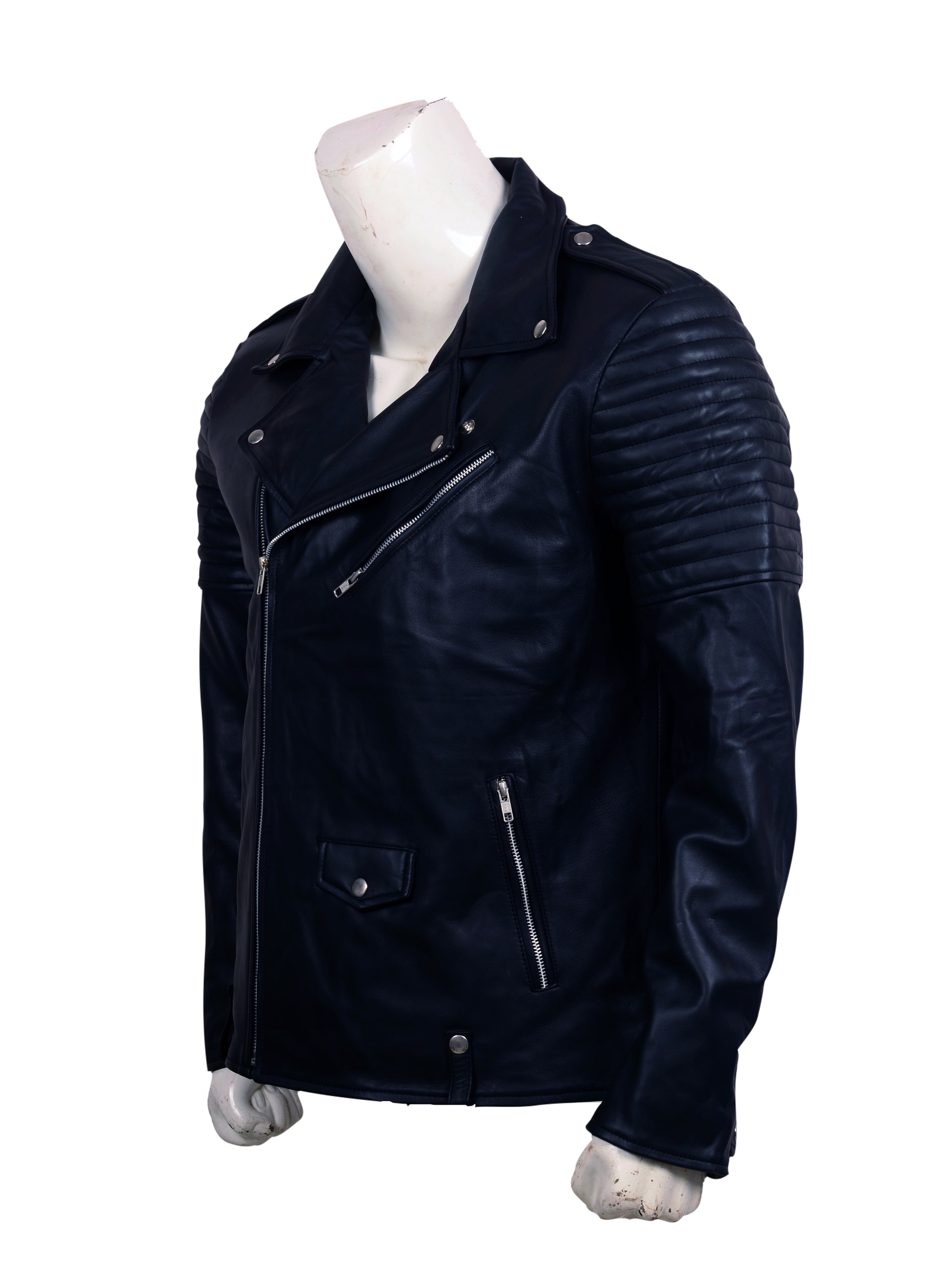 Skull Embroidered Black Leather Biker Jacket
