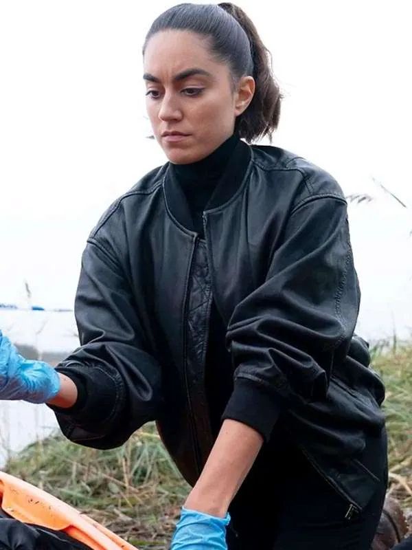 Sofia Barcley Lynley S01 Black Leather Bomber Jacket