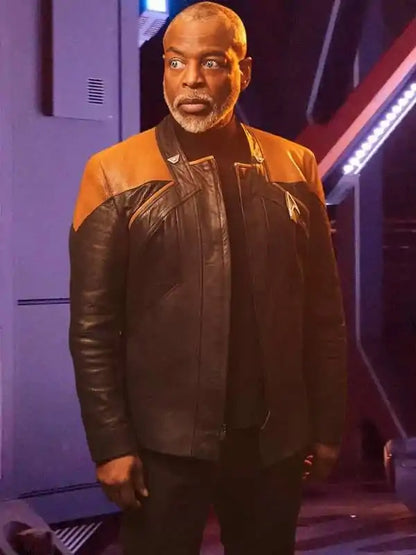 Star Trek Picard SO 3 Commodore Geordi La Forge Leather Jacket