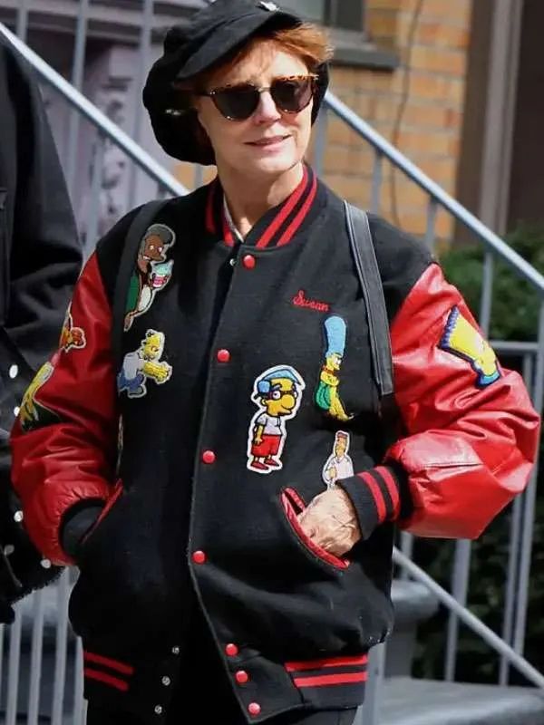 Susan Sarandon Black and Red Simpsons Varsity Bomber Jacket