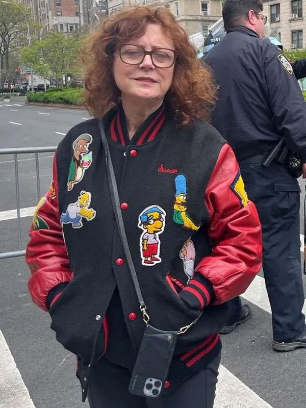Susan Sarandon Black and Red Simpsons Varsity Bomber Jacket