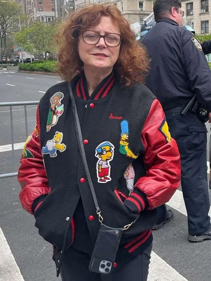 Susan Sarandon Black and Red Simpsons Varsity Bomber Jacket