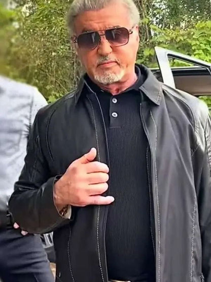 Sylvester Stallone Tulsa King S03 Black Leather Jacket