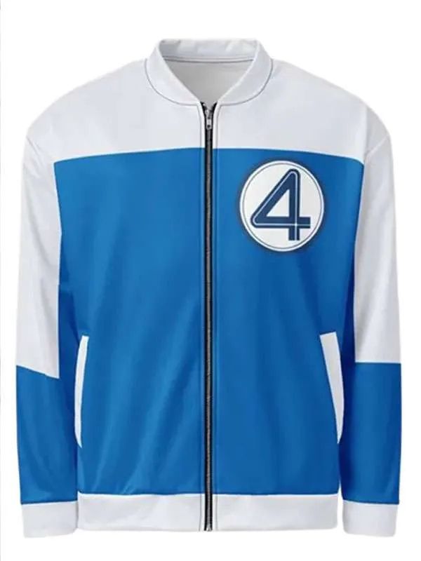 The Fantastic Four First Steps Blue and White Bomber Jacket
