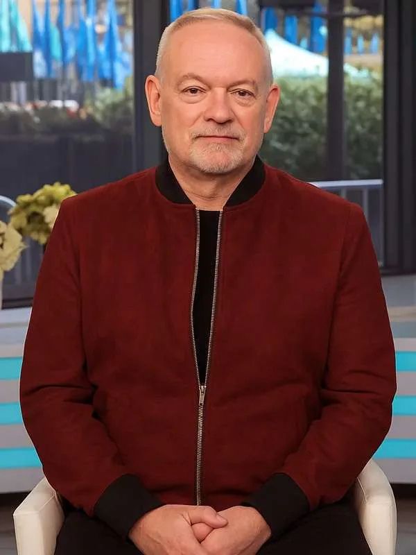 The Today Show Jared Harris Red Suede Leather Bomber Jacket