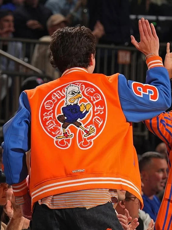 Timothée Chalamet Blue and Orange Varsity Jacket