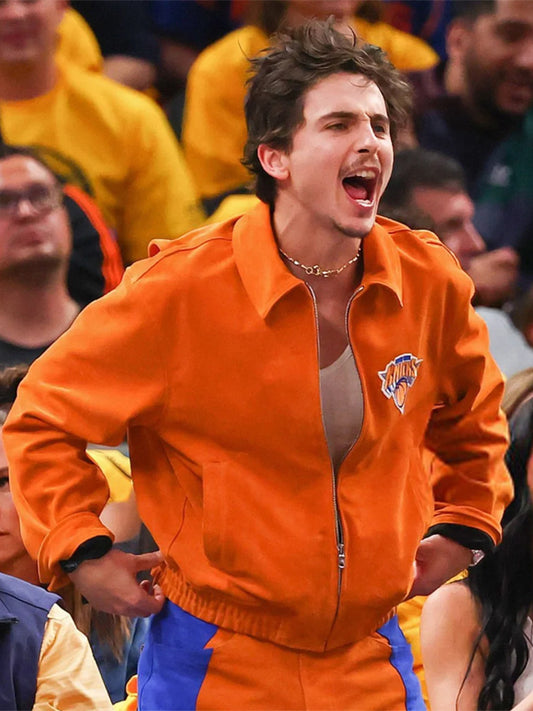 Timothee Chalamet Knicks Orange Bomber Jacket