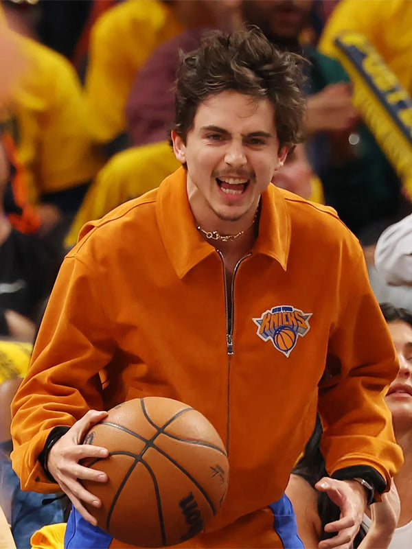 Timothee Chalamet Knicks Orange Bomber Jacket