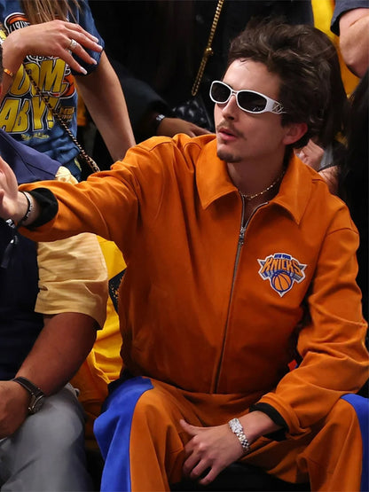 Timothee Chalamet Knicks Orange Bomber Jacket