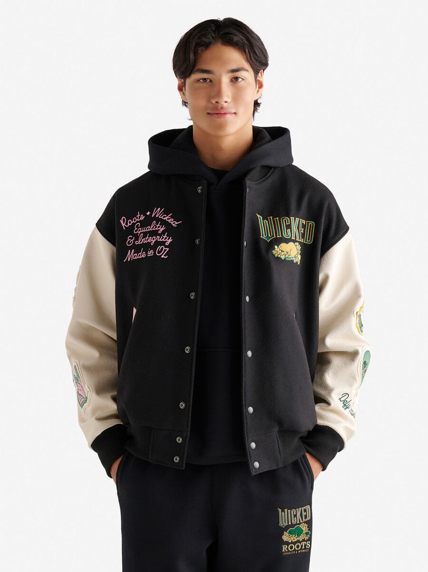 Roots X Wicked for Good Varsity Jacket