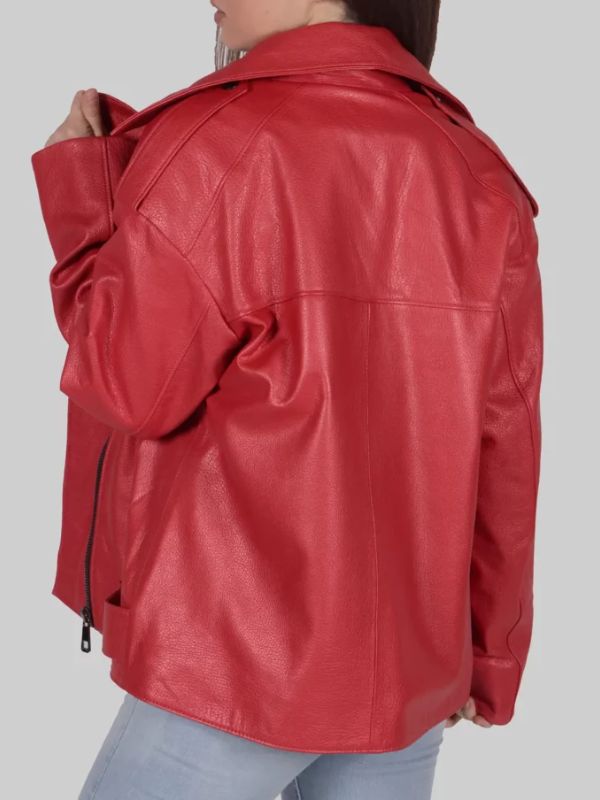 Women's Red Biker Leather Jacket