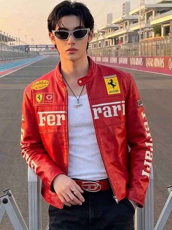 Wonho Grand Prix Qatar Red Ferrari Leather Jacket