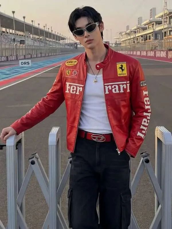 Wonho Grand Prix Qatar Red Ferrari Leather Jacket
